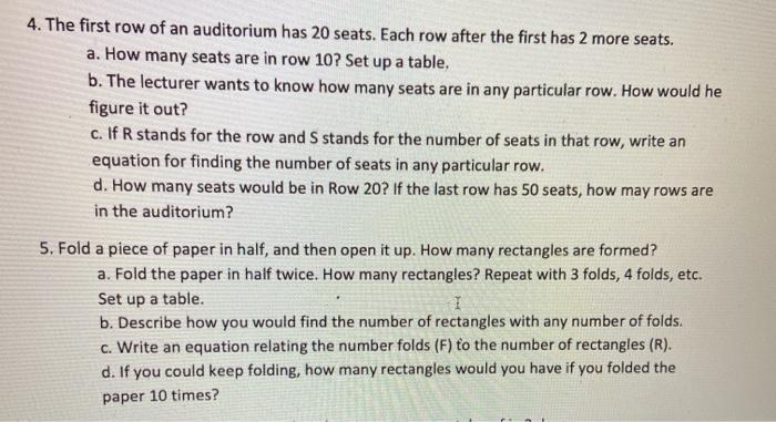 Solved 4. The first row of an auditorium has 20 seats. Each