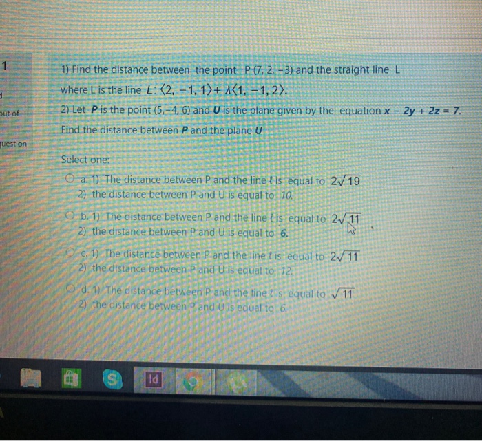Solved 1 т 1) Find the distance between the point P 17, | Chegg.com