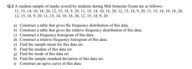 Solved Q.2 A random sample of marks scored by students | Chegg.com