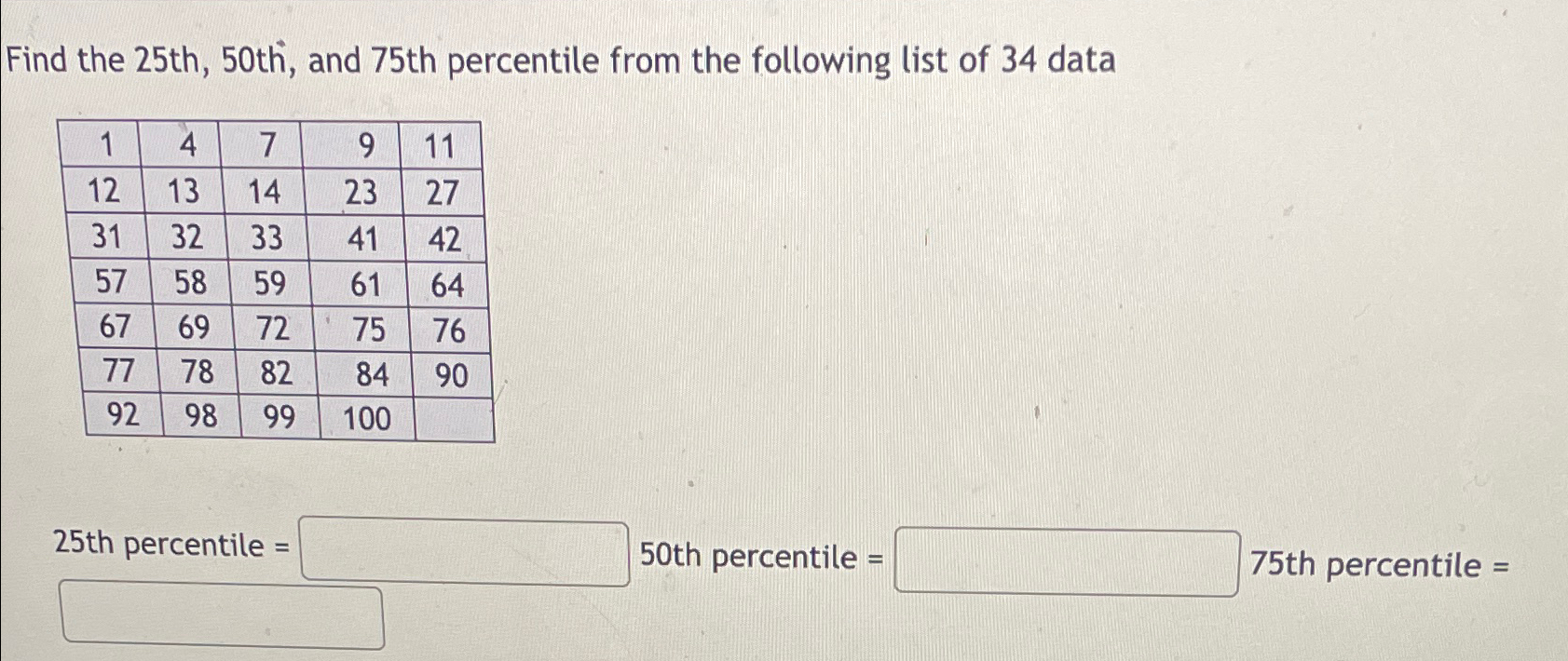 Solved Find The 25th 50th And 75th Percentile From The Chegg Com   Image