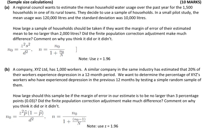 Solved Sample Size Calculations 10 Marks A A Regional Chegg Com