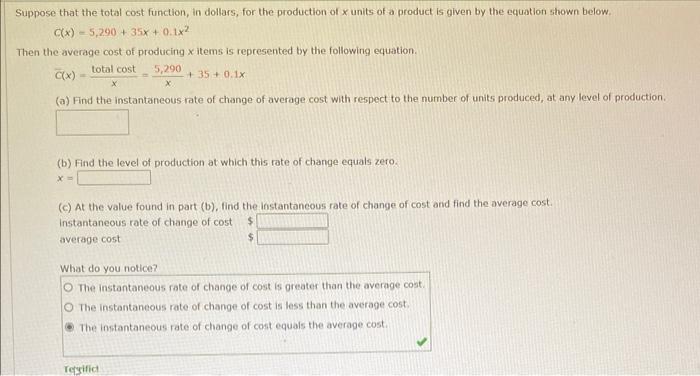 Solved pose that the total cost function, in dollars, for | Chegg.com