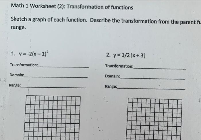 Solved Math 1 Worksheet (2): Transformation of functions | Chegg.com