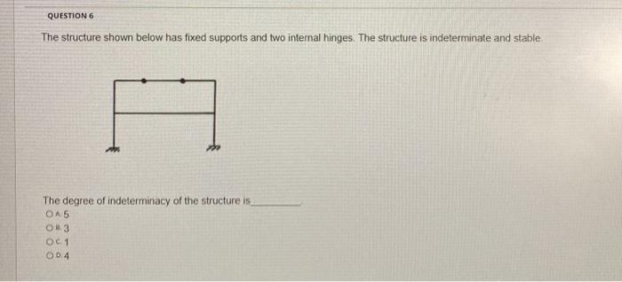 Solved QUESTION 6 The structure shown below has fixed | Chegg.com