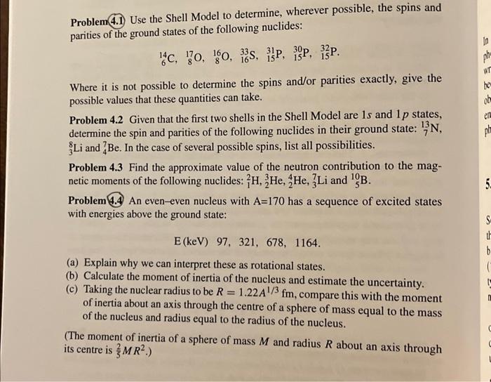 Problem 4.1) Use the Shell Model to determine, | Chegg.com