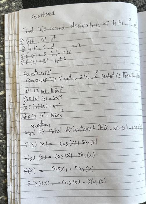 Solved Find the second derivative of h(t)=t2 e 3) h(t)=2t−et | Chegg.com