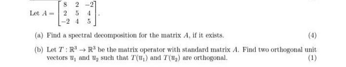 Solved 4 8 2 -2 Let A=25 - 2 4 5 (a) Find a spectral | Chegg.com