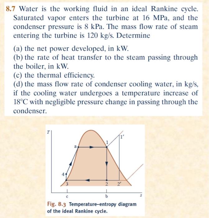 Solved 8.7 Water is the working fluid in an ideal Rankine | Chegg.com