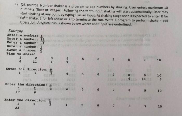 Solved 4) [25 points] Number shaker is a program to add | Chegg.com