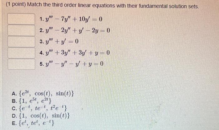 Solved (1 point) Match the third order linear equations with | Chegg.com