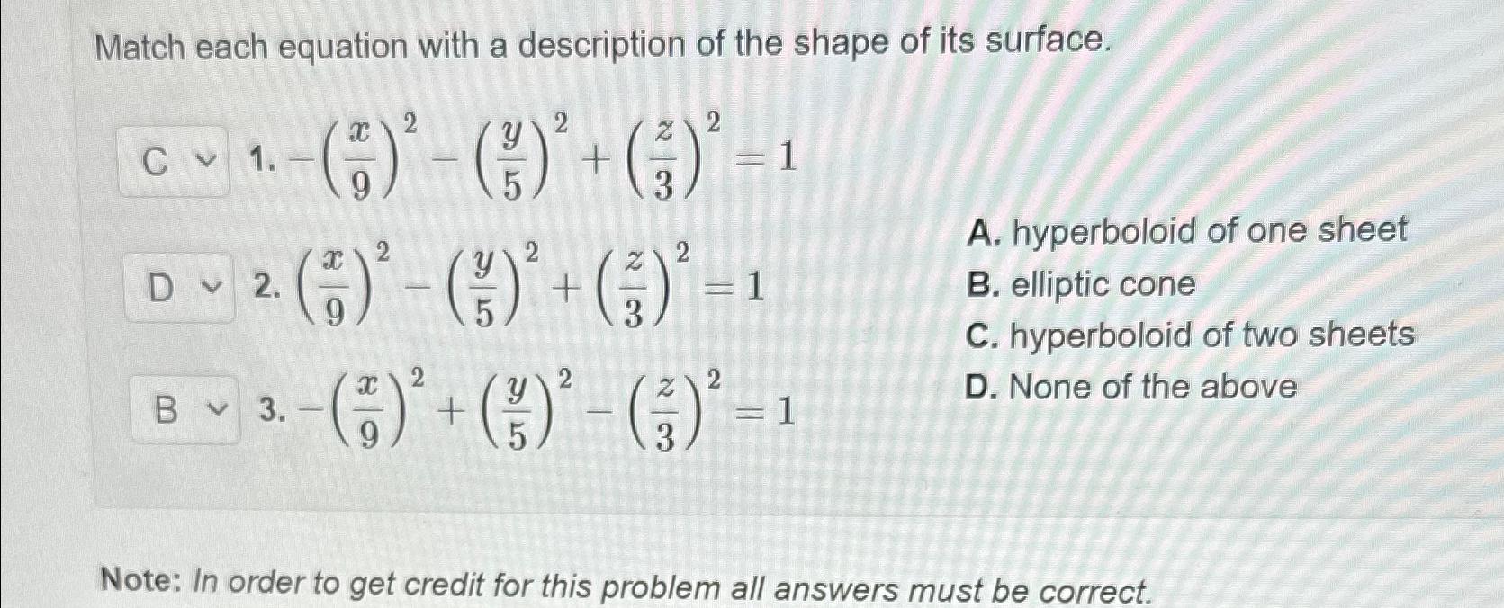 Solved Match each equation with a description of the shape | Chegg.com
