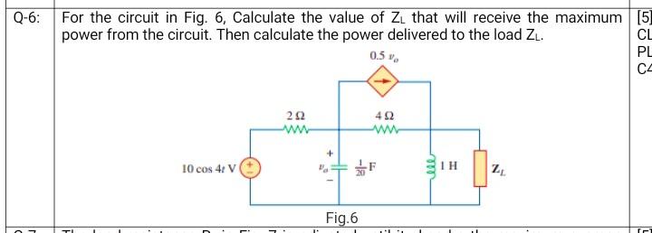 Solved For the circuit in Fig. 6, Calculate the value of ZL | Chegg.com
