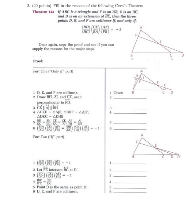 Solved 2. (20 Points) Fill In The Reasons Of The Following | Chegg.com