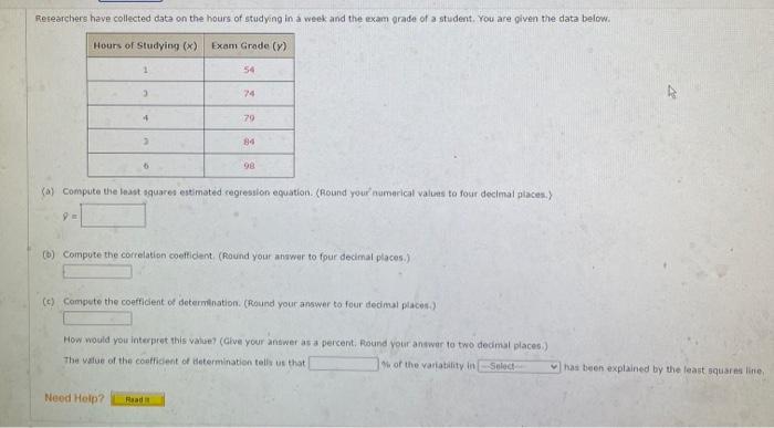 Solved Researchers have collected data on the hours of | Chegg.com