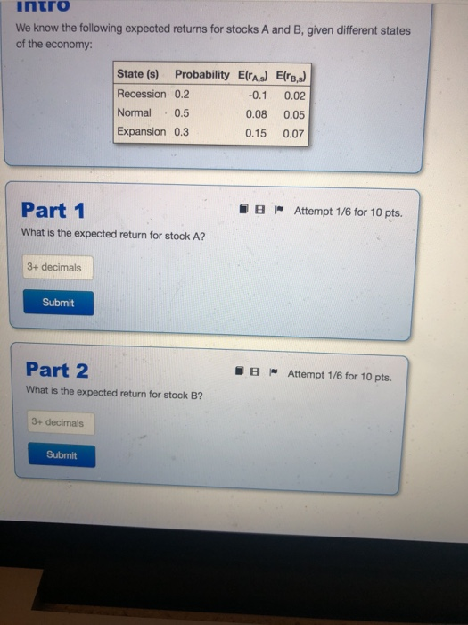 Solved intro We know the following expected returns for | Chegg.com