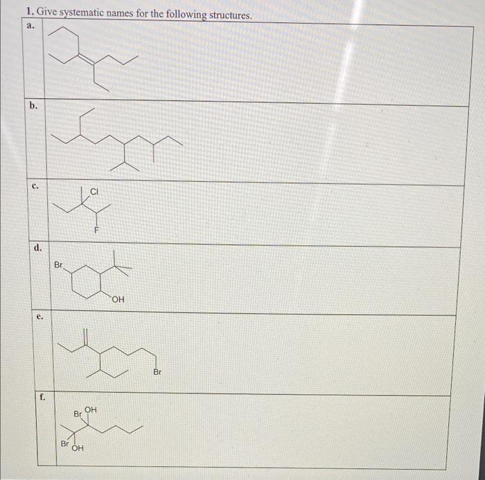 Solved 1. Give Systematic Names For The Following | Chegg.com