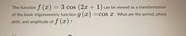 Solved The Function F(x)=3cos(2x+1) ﻿can Be Viewed As A 