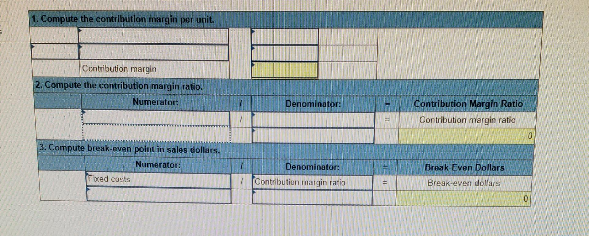 Solved 1. Compute The Contribution Margin Per Unit. | Chegg.com