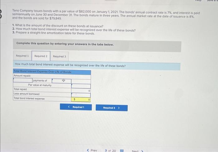 Solved Tano Company issues bonds with a par value of $82,000 | Chegg.com