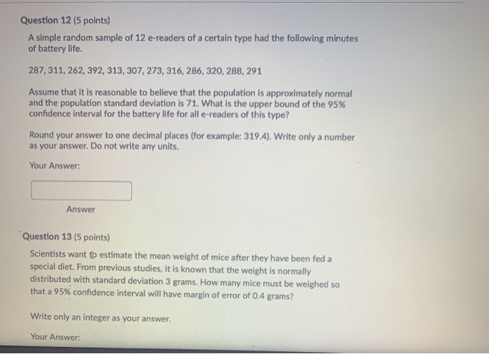 Solved Question 12 (5 points) A simple random sample of 12 | Chegg.com