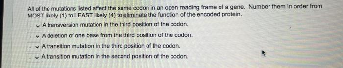 Solved All of the mutations listed affect the same codon in | Chegg.com
