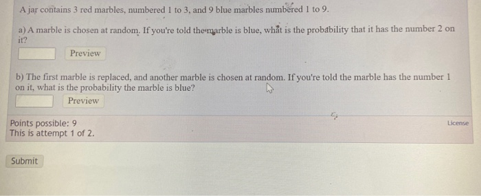 Solved Ajar contains 3 red marbles, numbered 1 to 3, and 9 | Chegg.com