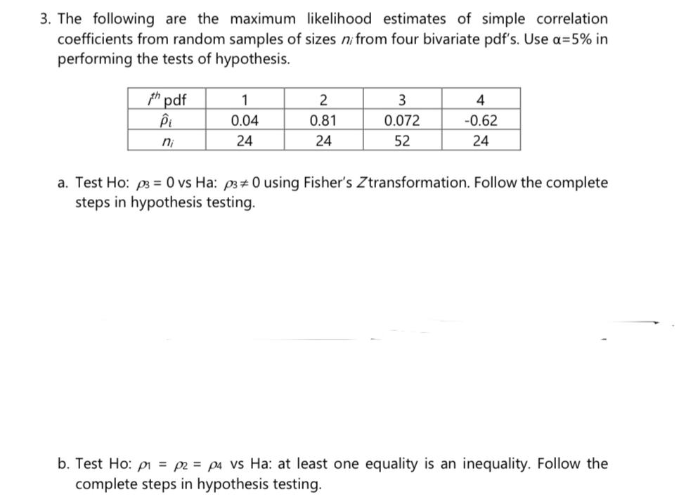 Solved The following are the maximum likelihood estimates of | Chegg.com