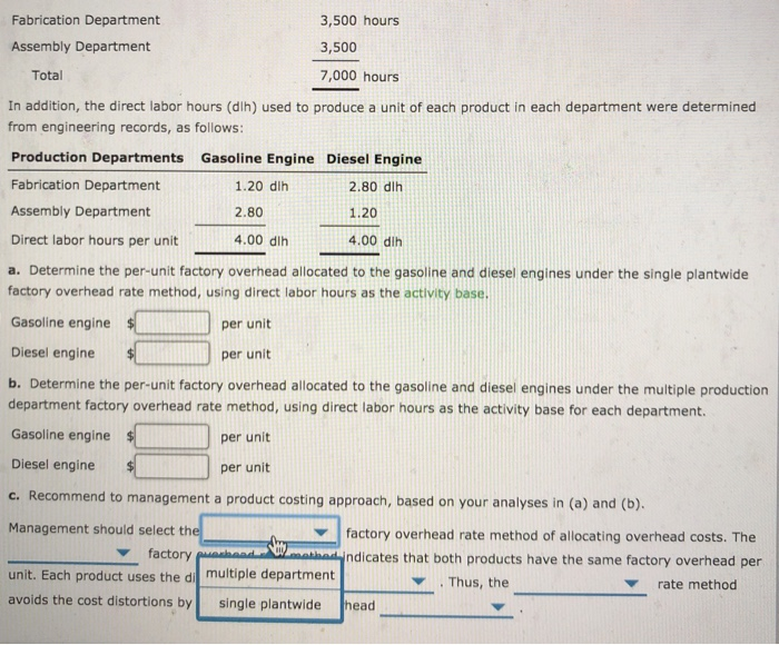 Solved Single Plantwide And Multiple Production Department Chegg