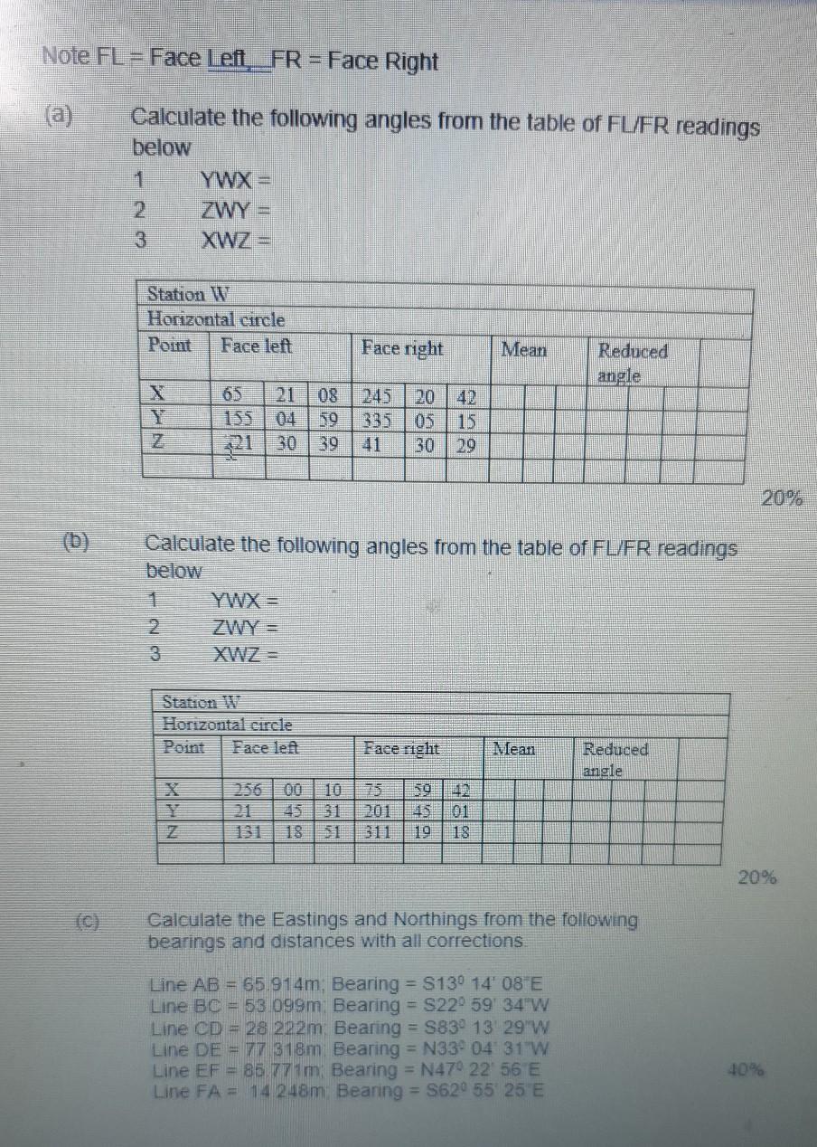 Solved Note FL= Face Left__FR = Face Right (a) Calculate the | Chegg.com