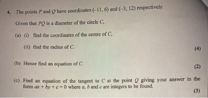 4 The Points P And Q Have Coordinates 11 6 And Chegg Com