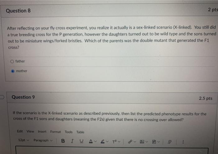 Solved Question 8 2 pts After reflecting on your fly cross | Chegg.com