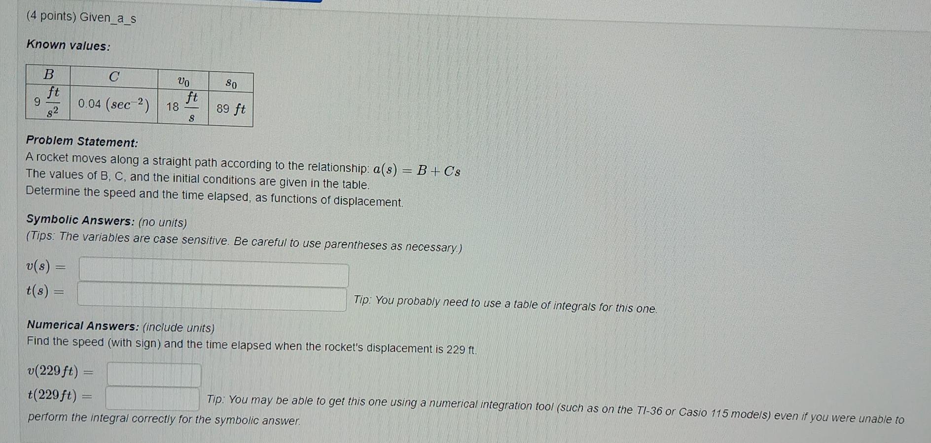 Solved (4 Points) Given_a_s Known Values: C Vo B Ft 9 So | Chegg.com