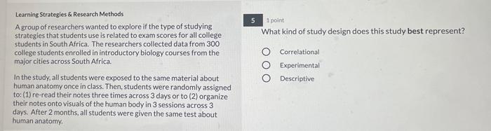 Solved 5 1 point What kind of study design does this study | Chegg.com