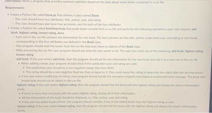 Solved Description: Write a program that provides summary | Chegg.com