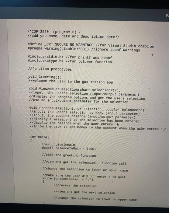 Solved P /*COP 2220 (program 6) 1/add you name, date and | Chegg.com