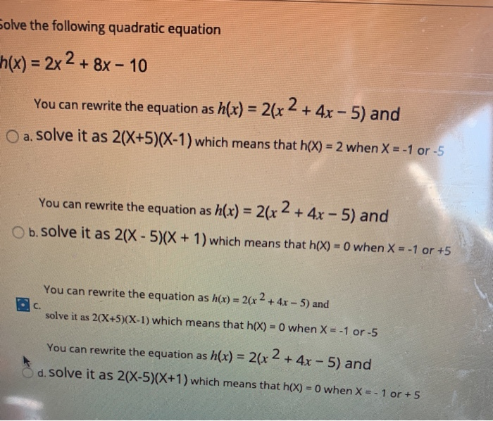 solve for x the quadratic equation x 2 4x 8 0