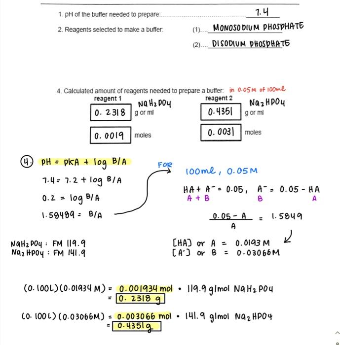 For a buffer lab for a pH of 7.4 I need help with