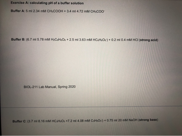 Solved Exercise A: calculating pH of a buffer solution | Chegg.com