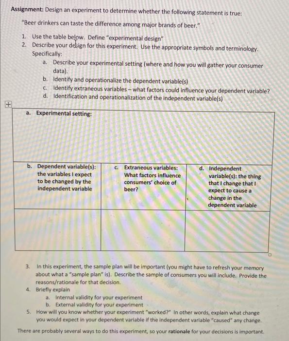 Solved Assignment: Design An Experiment To Determine Whether | Chegg.com