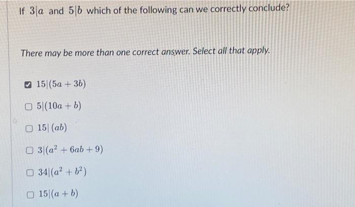 Solved If 3 a and 5 b which of the following can we | Chegg.com