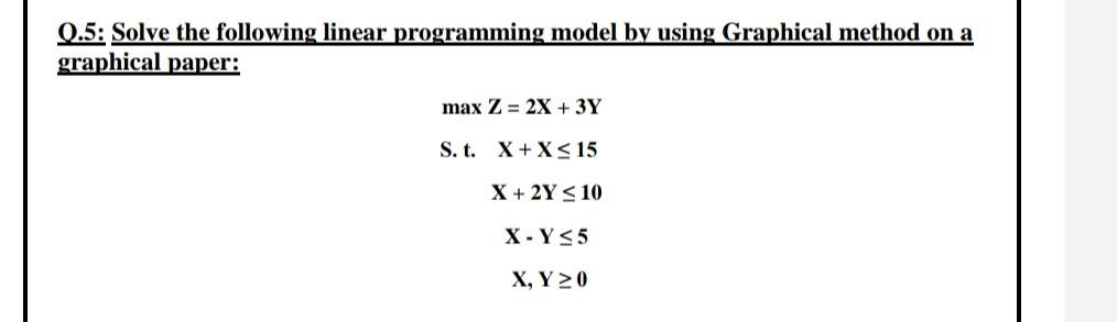 Solved 0.5: Solve the following linear programming model by | Chegg.com