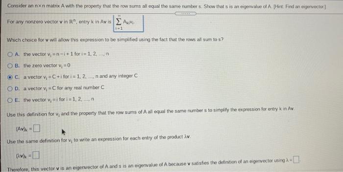 Solved Consideran nxn matrix A with the property that the Chegg