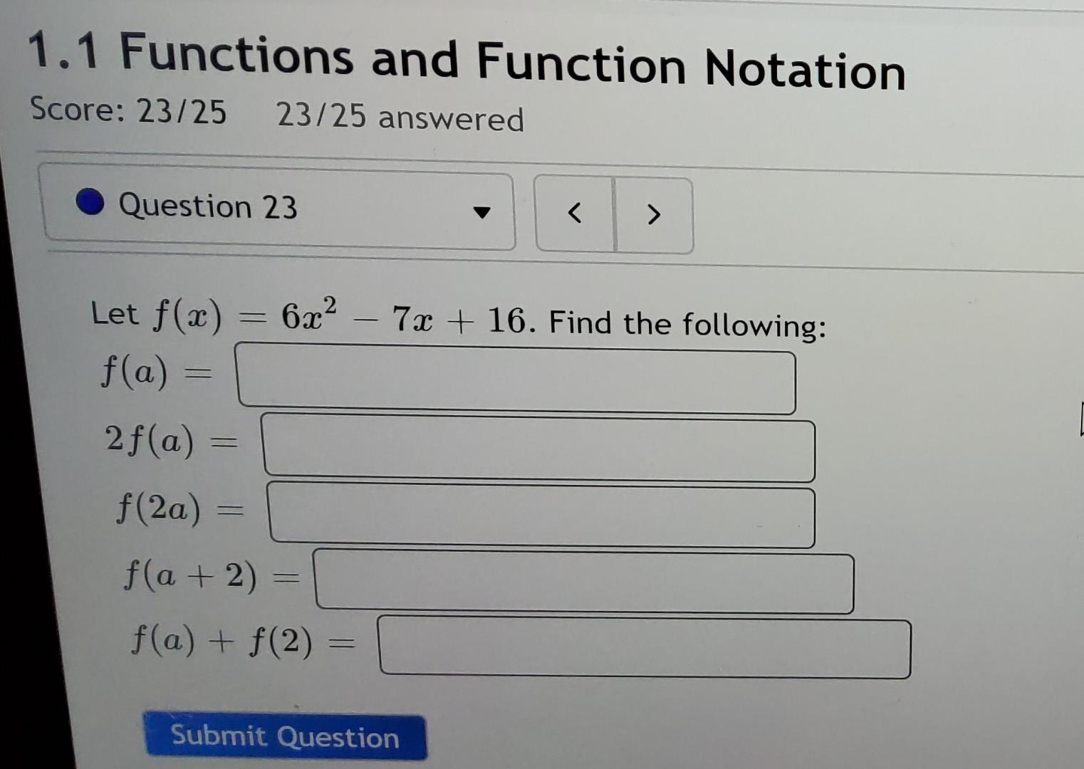 Solved 1.1 Functions and Function Notation Score: 23/25 | Chegg.com