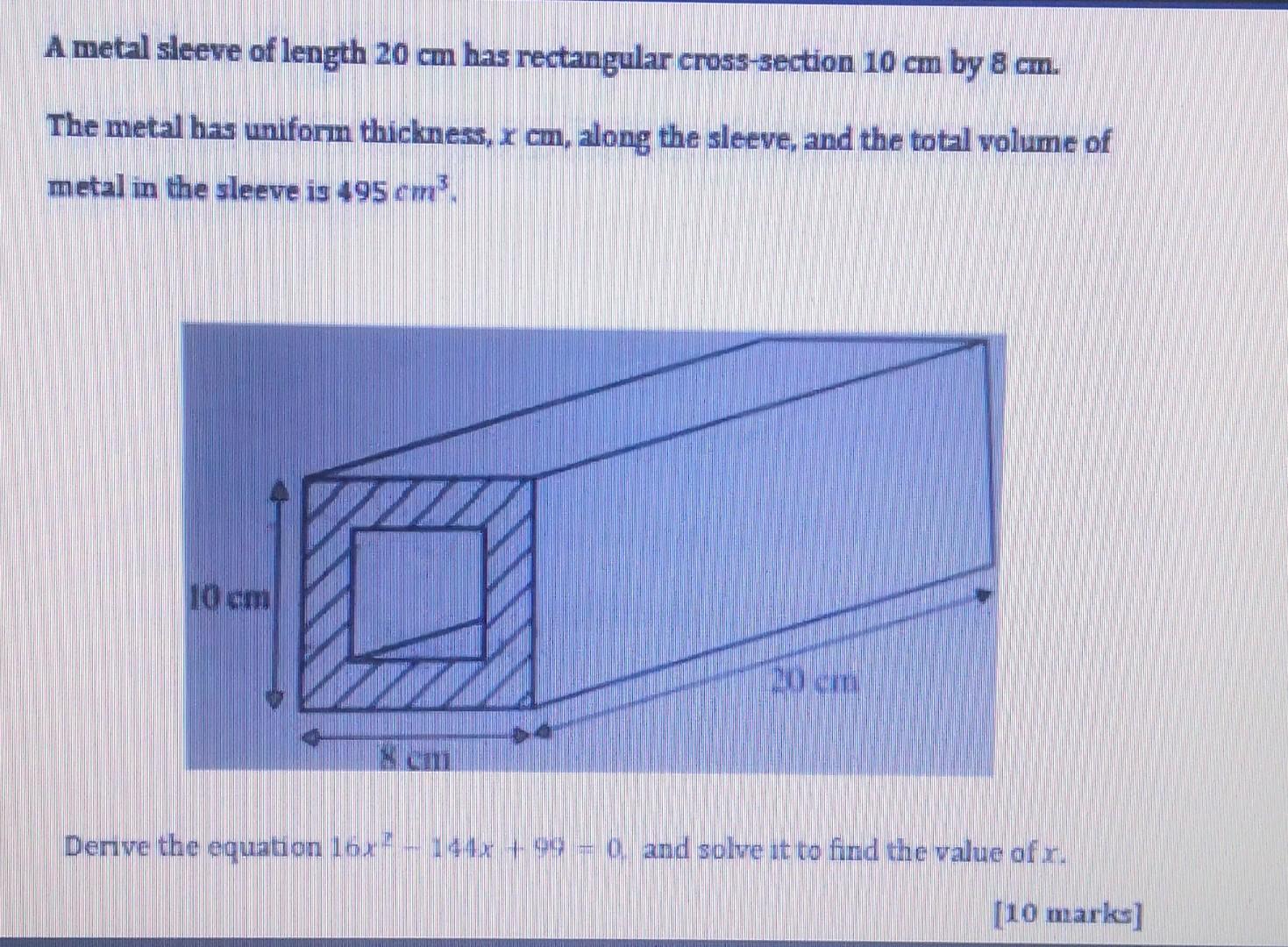 Solved A metal sheeve of length 20 cm has rectangular | Chegg.com