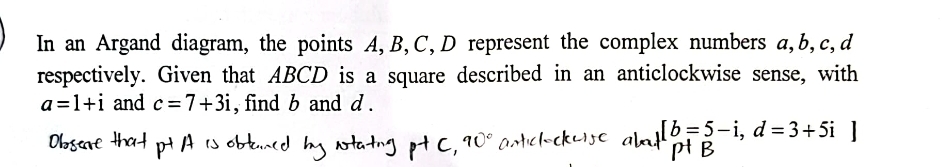 Solved In an Argand diagram, the points A,B,C,D ﻿represent | Chegg.com