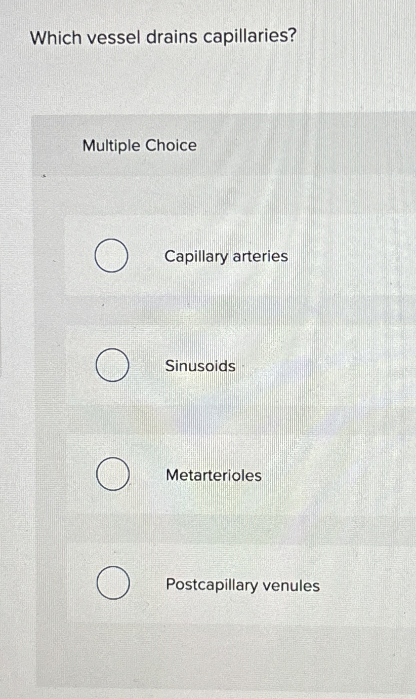 Solved Which vessel drains capillaries?Multiple Choice