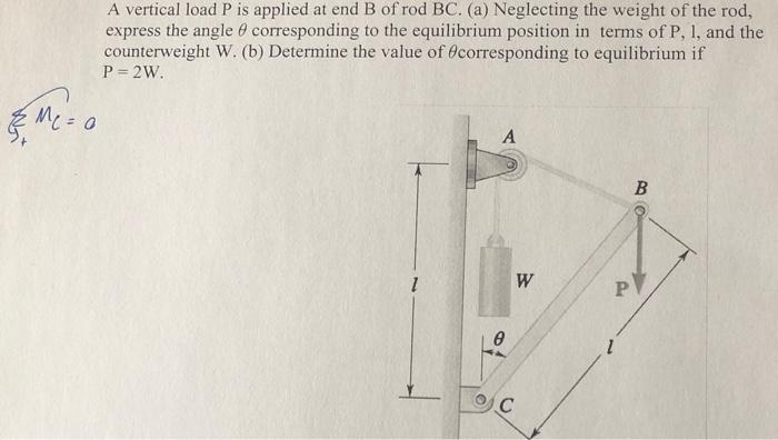 Solved A Vertical Load P Is Applied At End B Of Rod BC. (a) | Chegg.com