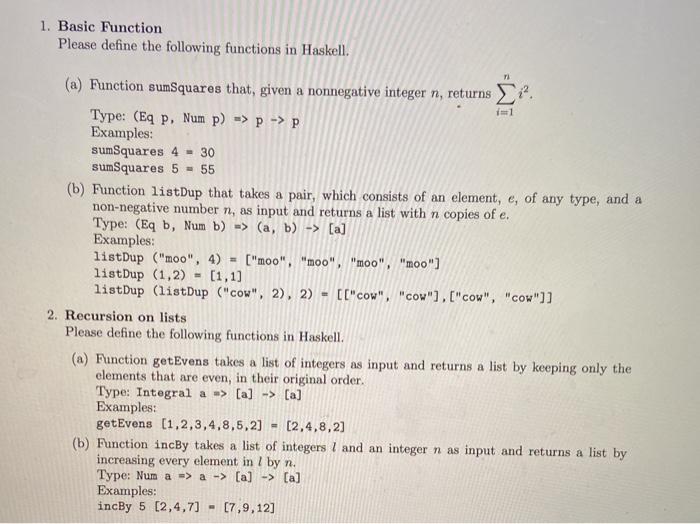 Solved 1. Basic Function Please define the following | Chegg.com