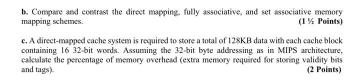 Solved b. Compare and contrast the direct mapping, fully | Chegg.com