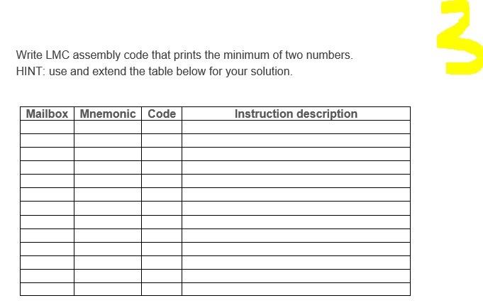 Solved 2 Write Lmc Assembly Code That Prints The Minimum Of